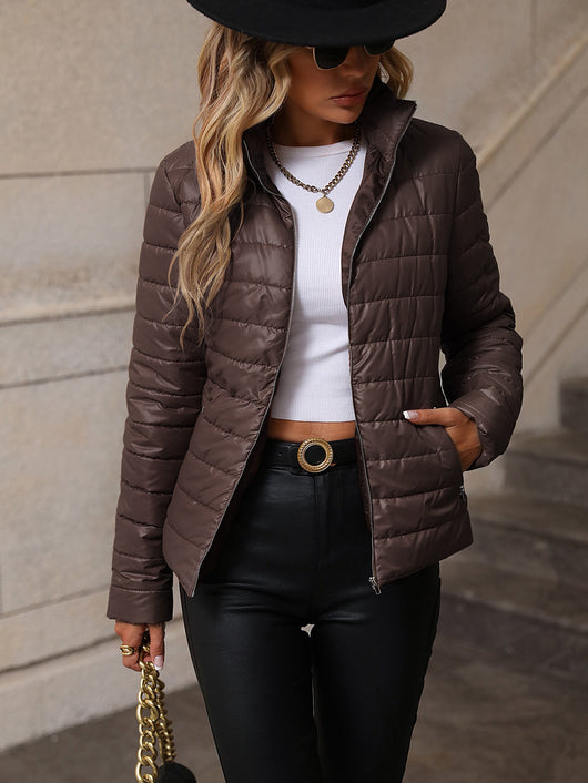 Chaqueta Casual de Cuello Alto en Algodón - Estilo Europeo y Americano para Mujer - Image 30