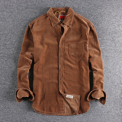 Camisa de Pana Manga Larga Retro con Combinación de Colores para Hombre - Image 28