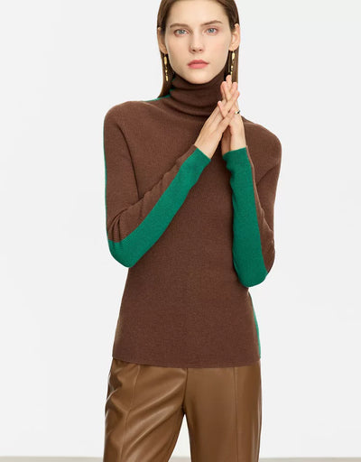 Suéter de Cuello Alto Bicolor en Lana Merino, Ajuste Slim para Mujer - Image 24