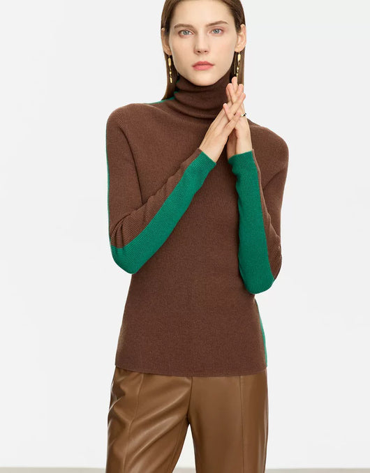 Suéter de Cuello Alto Bicolor en Lana Merino, Ajuste Slim para Mujer - Image 24