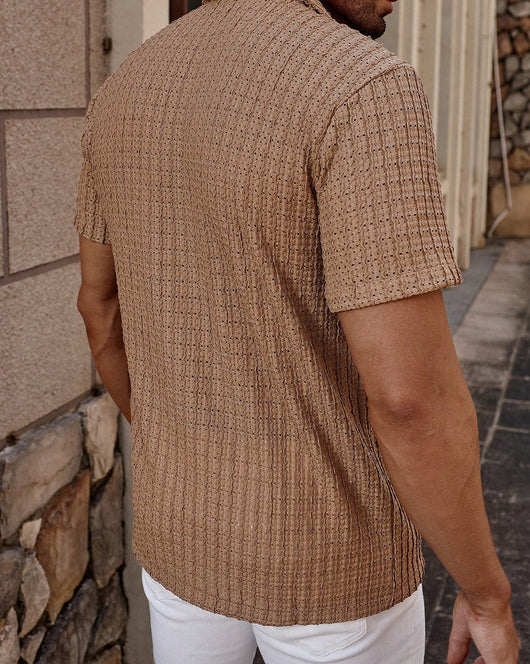 Camisa Casual de Rayas para Hombre con Cuello Solapa y Manga Corta - Image 31