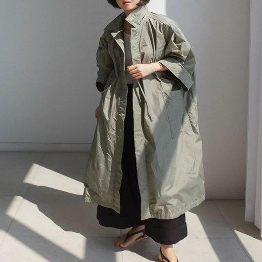 Abrigo Largo Tipo Gabardina para Mujer Talla Grande - Primavera y Otoño - Image 8