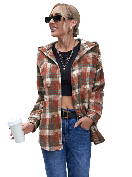 Chaqueta Abierta Casual de Cuadros con Capucha y Manga Larga - Image 22