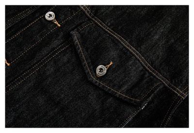 Chaqueta Denim Negra Retro Suelta para Hombre - Estilo Workwear Casual - Image 9