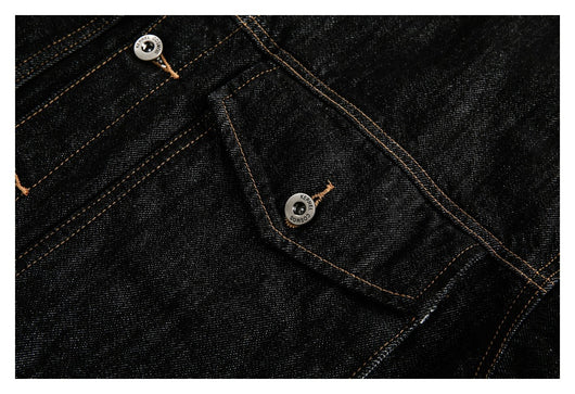 Chaqueta Denim Negra Retro Suelta para Hombre - Estilo Workwear Casual - Image 9