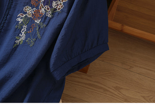 Blusa Suelta de Algodón y Lino con Escote V y Manga Corta para Mujer - Image 17