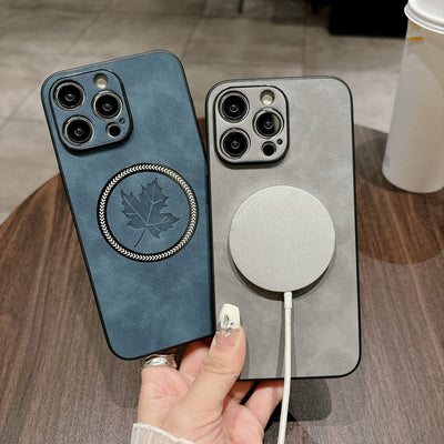 Funda Magnética para Celular en Cuero de Cordero con Diseño de Hoja de Arce - Image 26