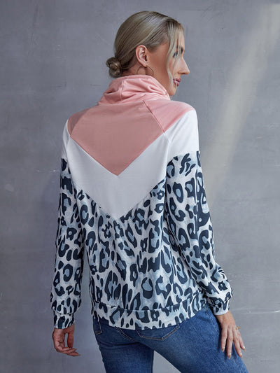 Sudadera con Capucha Patchwork Estampado Leopardo y Contraste de Colores para Mujer - Image 12