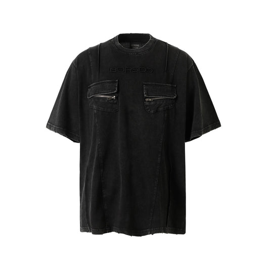Playera Retro de Trabajo con Bolsillos Decorativos y Efecto Desgastado - Image 8
