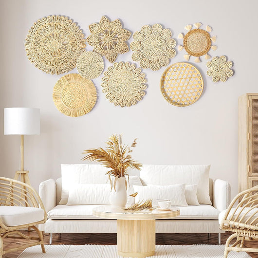 Decoraciones Bohemias Tejidas en Paja - Combinación de Pared Artesanal - Image 28