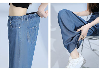Pantalones Lyocell Rectos Cintura Alta Efecto Seda Pierna Ancha - Image 20