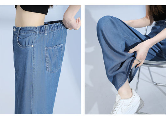 Pantalones Lyocell Rectos Cintura Alta Efecto Seda Pierna Ancha - Image 20