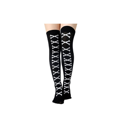 Medias Largas Hasta la Rodilla con Estampado Halloween - Telaraña, Murciélagos, Calaveras y Castillo - Image 25