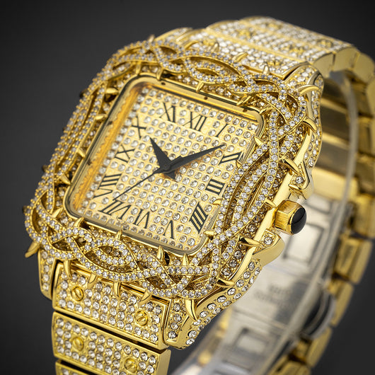 Reloj Cuadrado Hip Hop Diamante Completo con Esfera de Espinas y Circonitas Incrustadas para Hombre - Image 14