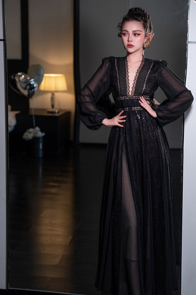 Vestido Largo Escote V con Bajo Amplio - Image 7