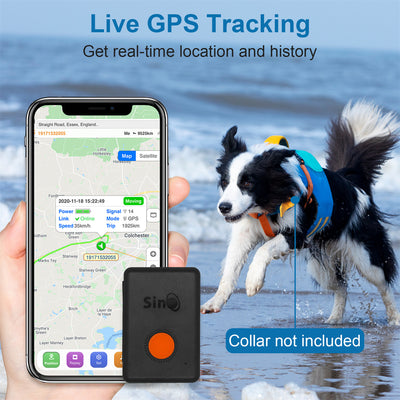 Sinotrack GPS tracker kit with black device, orange button, white charging cable, lanyard, pouch, and box. - Image 15