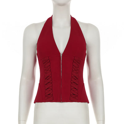 Top Halter Encaje Sexy Corto Anudado - Image 27