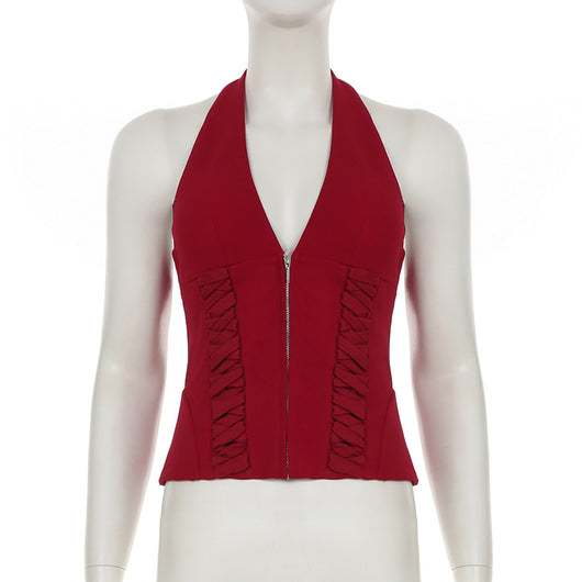 Top Halter Encaje Sexy Corto Anudado - Image 27