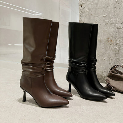 Botas Negras de Cuero Genuino Estilo Europeo y Americano para Mujer - Image 8