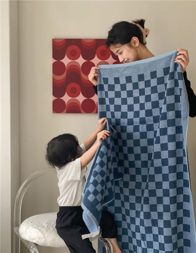 Toallas de Algodón Peinado Tejidas con Diseño Cuadrícula Padre e Hijo - Image 68
