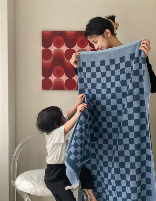 Toallas de Algodón Peinado Tejidas con Diseño Cuadrícula Padre e Hijo - Image 68