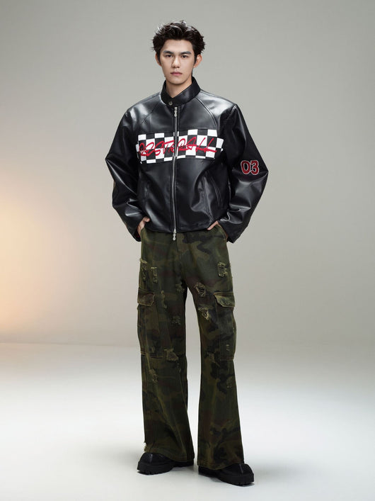 Chaqueta de Cuero Estilo Retro Americano con Detalles de Tartán - Image 62