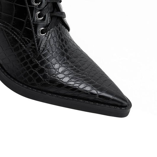 Botas Tacón Grueso Retro con Patrón de Piedra y Cordones - Estilo Fashion - Image 32