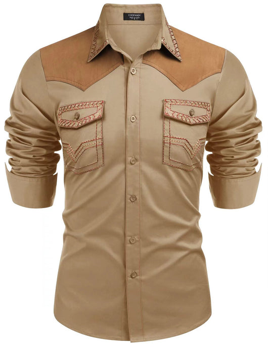 Camisa Vaquera Ajustada de Largo Medio con Combinación de Colores para Hombre - Image 13