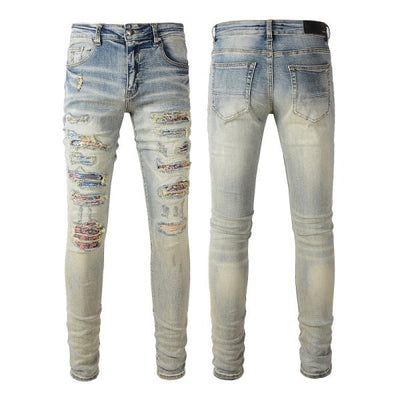 Pantalones Vaqueros Vintage Rotos para Hombre con Estampado de Gato y Parches - Image 28