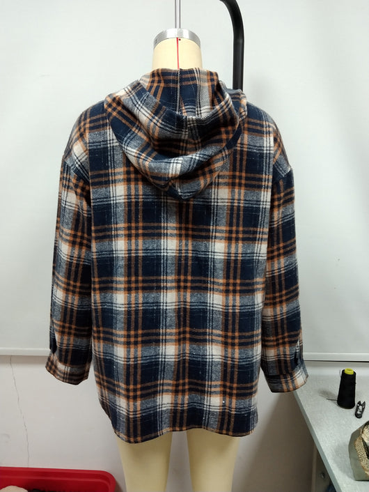 Chaqueta Abierta Casual de Cuadros con Capucha y Manga Larga - Image 25
