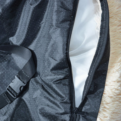 Dark gray plush pet bed with a high back and safety leash, designed for indoor use or as a car seat pad. - Image 13