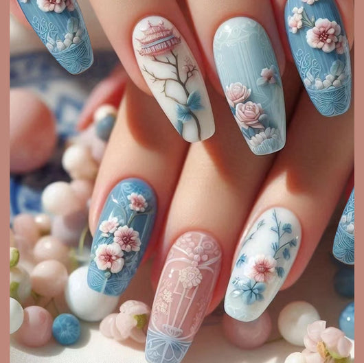 Uñas Postizas Flor Begonia Blanca - Set de 24 Piezas con Esmalte Incluido - Image 18