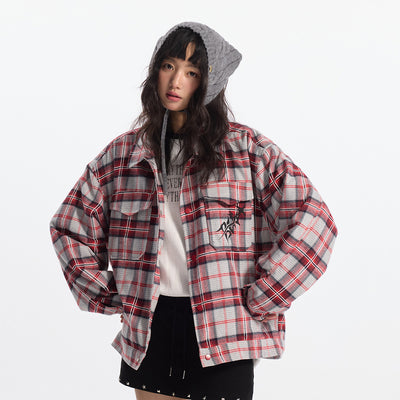 Camisa Tipo Jacket a Cuadros Holgada de Manga Larga Unisex - Image 32