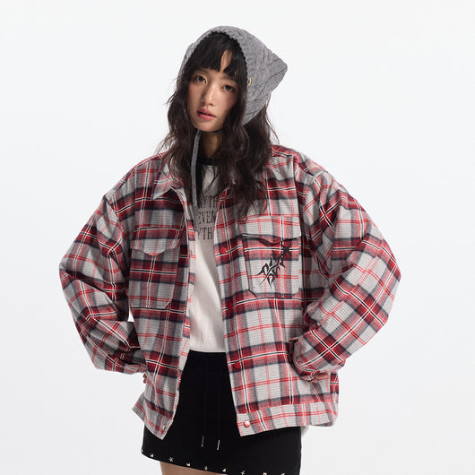 Camisa Tipo Jacket a Cuadros Holgada de Manga Larga Unisex - Image 32