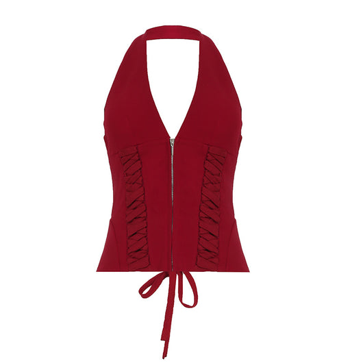 Top Halter Encaje Sexy Corto Anudado - Image 39