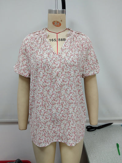 Camisa Suelta Casual con Estampado Floral Pequeño y Cuello en V - Image 30