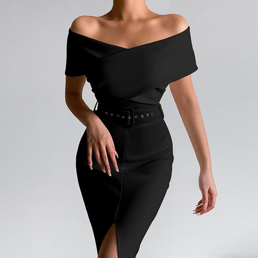 Falda Elegante con Hombro Descubierto y Abertura Lateral - Image 21