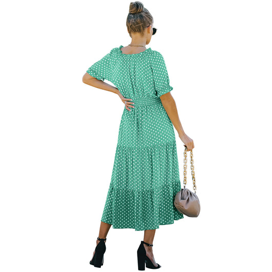 Vestido de Verano Lunares Verde Chifón Europeo - Image 28
