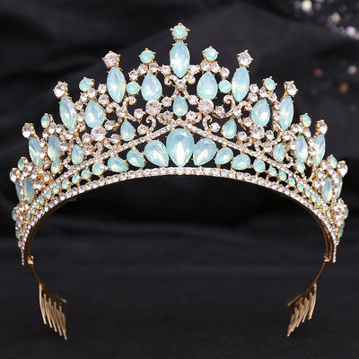 Corona Nupcial de Cristal Verde Brillante con Aleación y Incrustaciones - Image 23