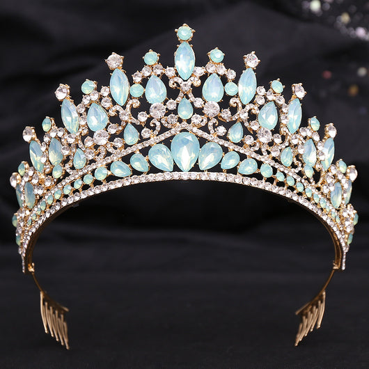 Corona Nupcial de Cristal Verde Brillante con Aleación y Incrustaciones - Image 23