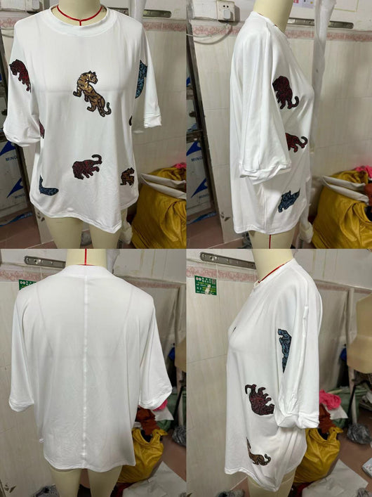 Blusa Tigre con Lentejuelas - Camiseta Holgada y Casual - Image 20