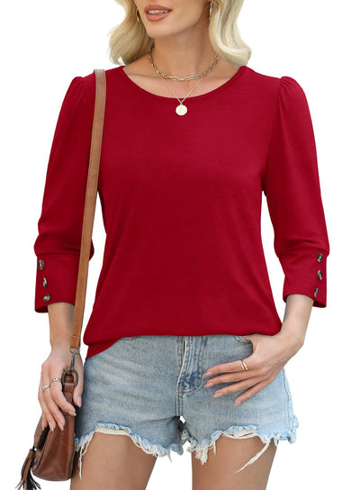 Blusa Elegante Estampada con Botones y Mangas 3/4 Cuello Redondo - Image 37