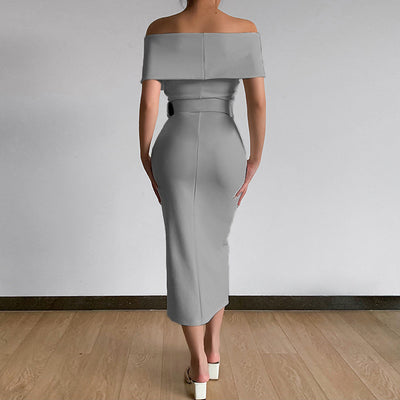 Falda Elegante con Hombro Descubierto y Abertura Lateral - Image 31