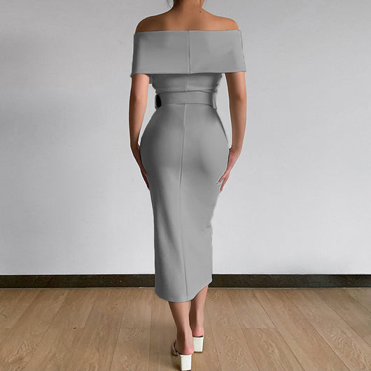 Falda Elegante con Hombro Descubierto y Abertura Lateral - Image 31