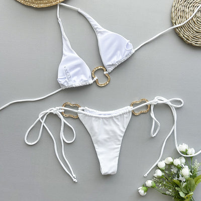 Bikini Entallado de Color Liso con Lazos Ajustables - Image 30