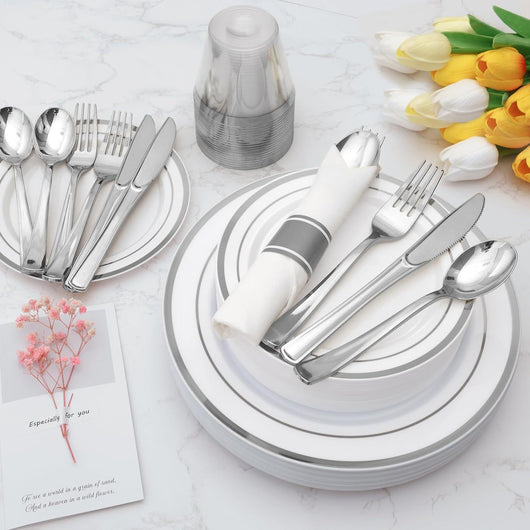 Juego de Vajilla Desechable Premium con Copa, Cubiertos y Plato Calado - Image 15