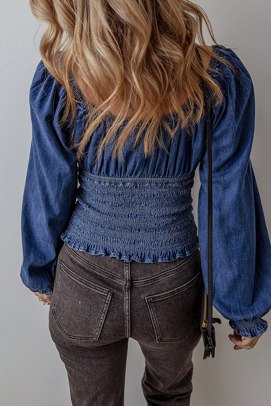 Blusa Denim con Escote en V y Mangas Largas para Mujer - Image 21