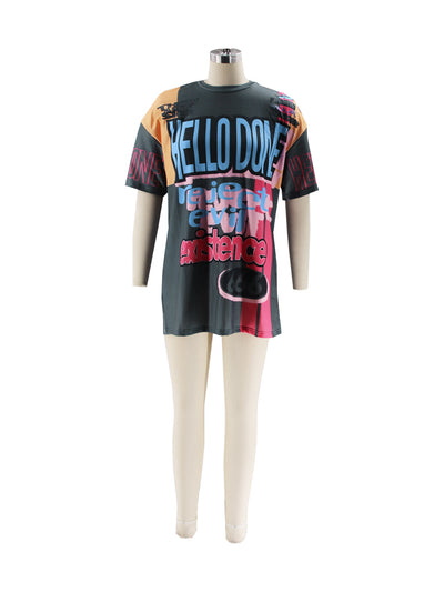 Polera Cuello Redondo Oversized Letras Multicolor Estilo Urbano - Image 66