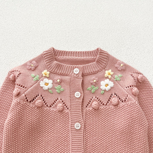 Conjunto Tejido a Mano para Recién Nacido - Cardigan y Mameluco con Flor - Image 33