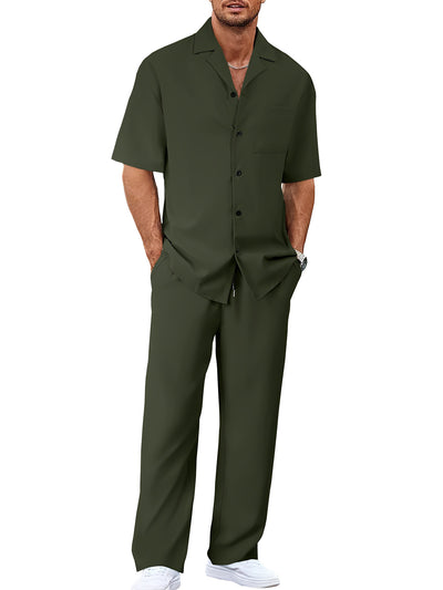 Conjunto de Traje Casual para Hombre: Camisa de Solapa con Botones y Pantalón Recto - Image 36